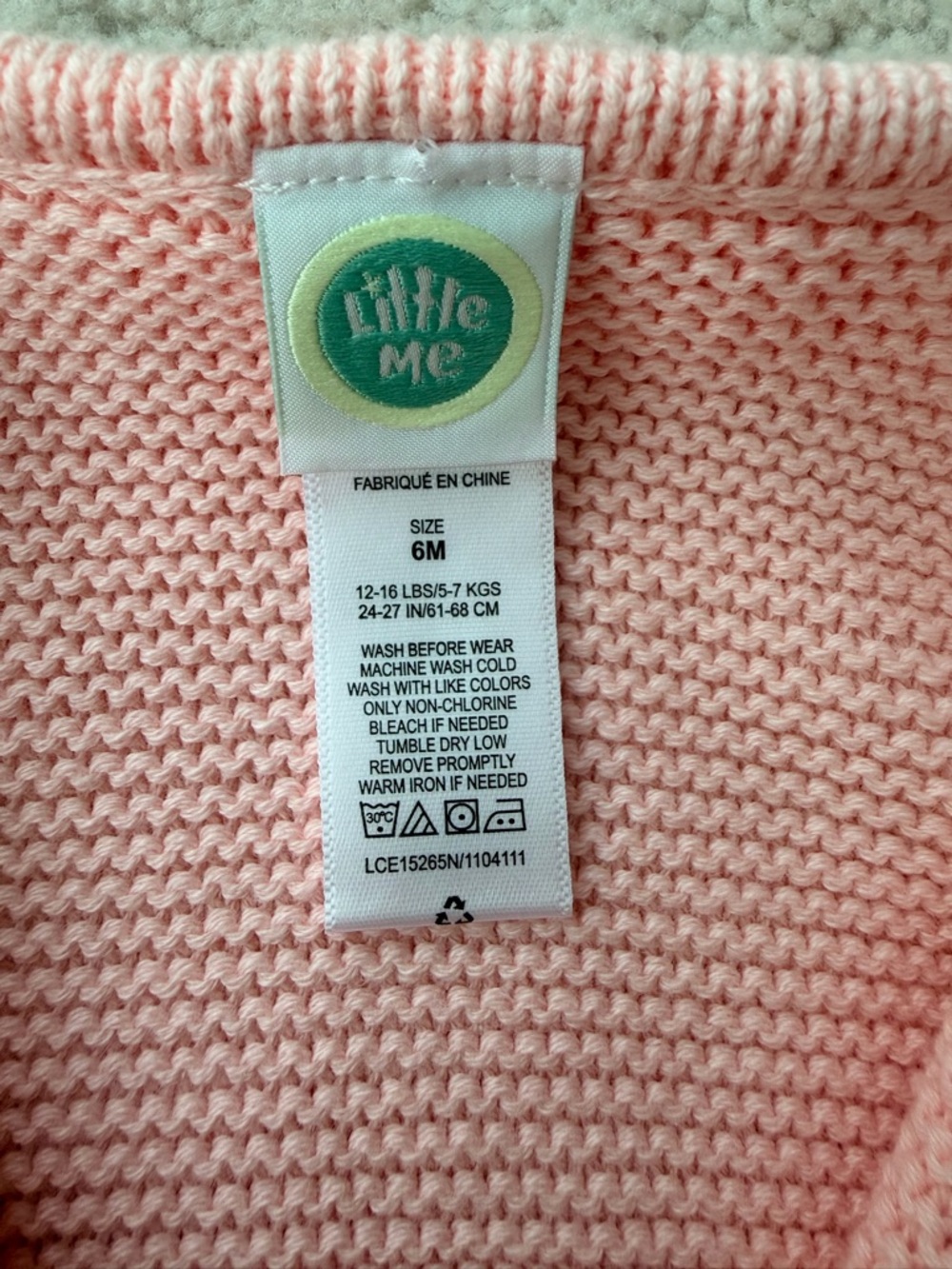 Little Me Pink Knit One-Piece with Crochet Pocket and ruffled neckline - Picture 8 of 9
